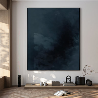 Très grande reproduction d'art sur toile - Art abstrait bleu marine et noir foncé, art contemporain, décor pour le salon ou la chambre à coucher - «Assemblage requis du cadre (cadre non fini)»