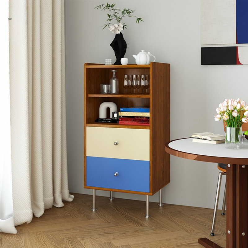 Color-blocked storage cabinet and bucket cabinet, Cream/Brown/Blue