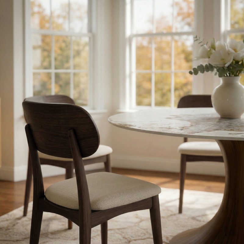Table de salle à manger ronde moderne de 39 po / 43 po Aurora, H 29,52 po x L 39,37 po x l 39,37 po, Beige Pandora