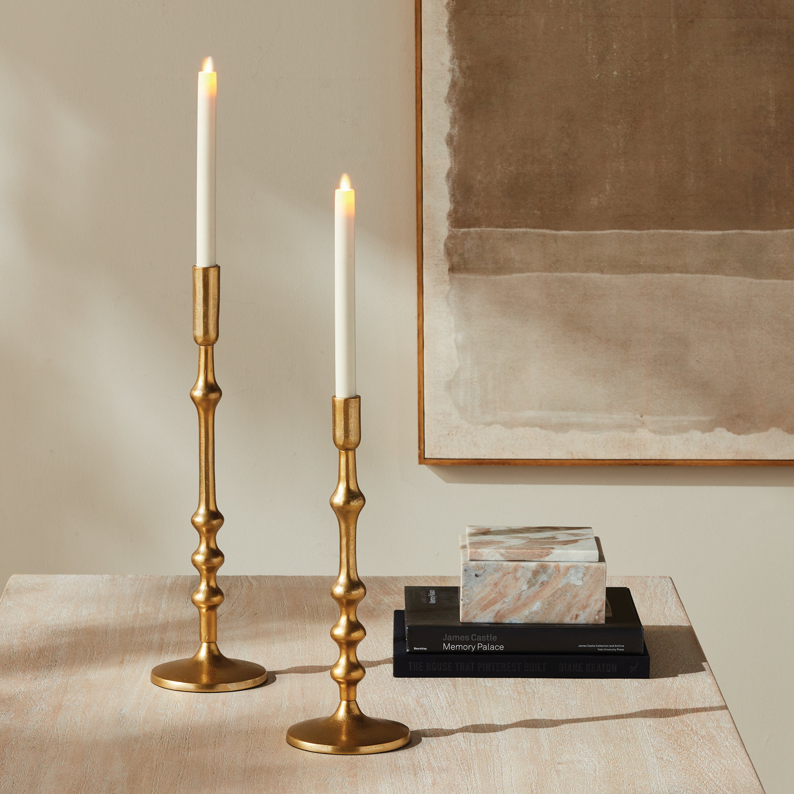 Sand-Cast Aluminum Candlestick Holder, Gold