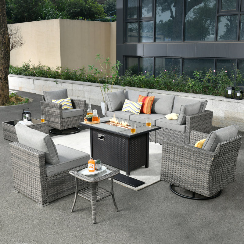 Quinte Premium All-Weather Wicker 6 - Person Patio Conversation Set with Cushions, Dark Gray
