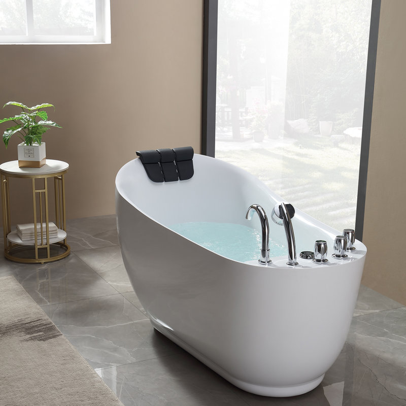 59"x 29.5" Freestanding Whirlpool Acrylic Bathtub with Faucet
