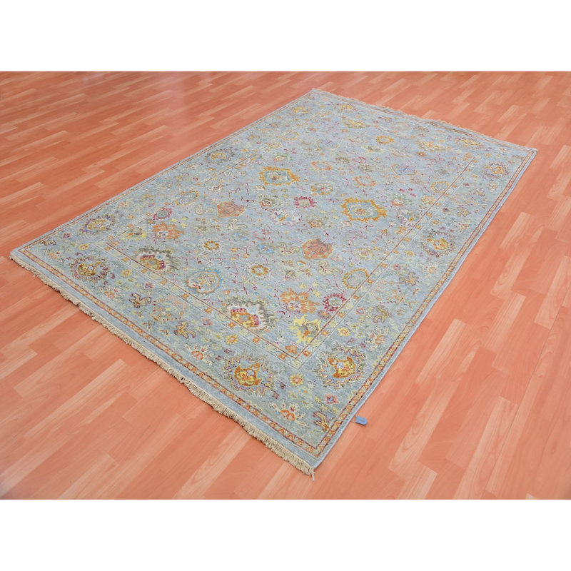 Tapis oriental rectangulaire gris en laine noué à la main 6 pi 0 po x 8 pi 10 po - MOA10275454