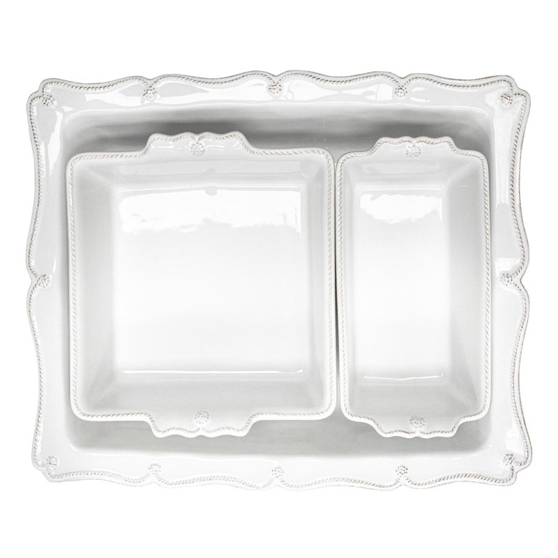 White Scalloped Stoneware Rectangular and Square Baker Dish Set