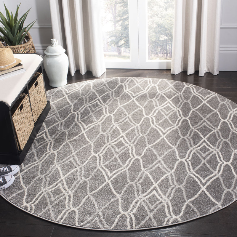 Ammundsen Geometric Gray Area Rug, Round 5'