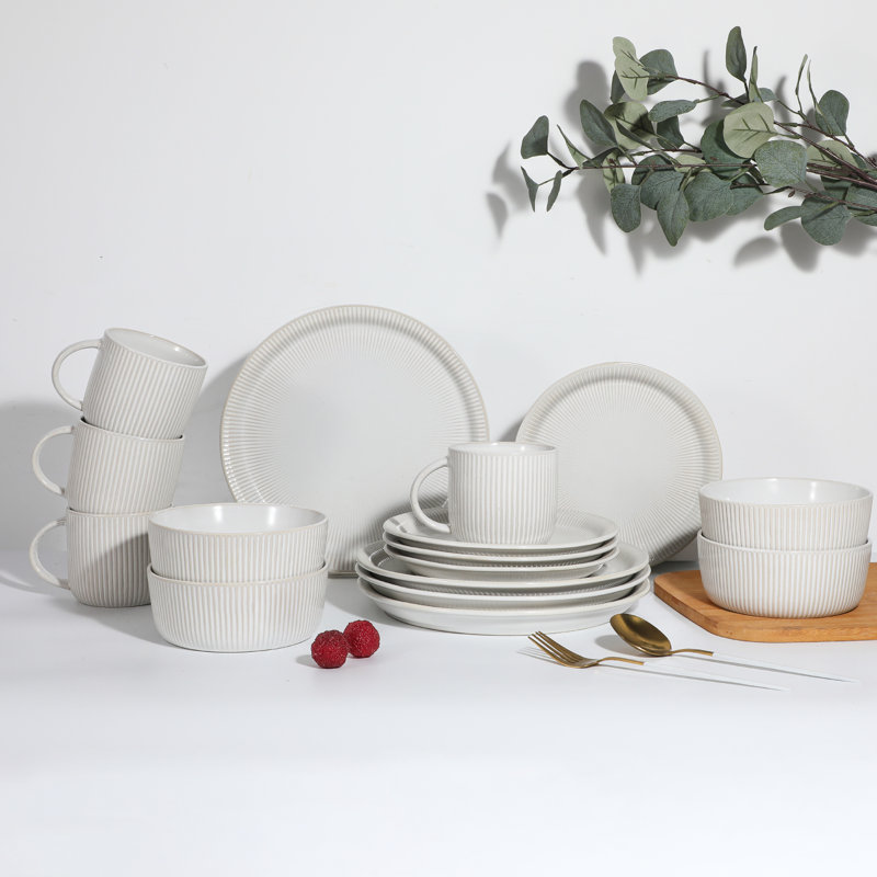 TDA Series TABLE 12 16-Piece Dinnerware Set, Parchment Embossed Dish Set for 4