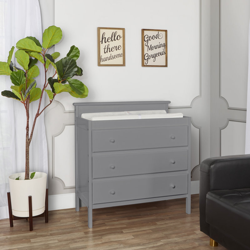 Changing Table Dresser with Pad, Steel Gray