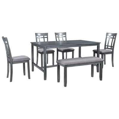 6 Piece Wooden Dining Table Set, Kitchen Table Set With 4 Chairs And Bench, Farmhouse Rustic Style,Gray -  Red Barrel StudioÂ®, 1193A030E8354894BDCEA38D5F1FE0B8