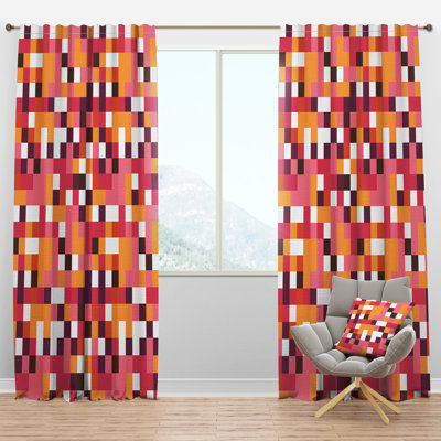 Retro Geometric Design VII - Geometric Curtain - Velvet Room darkening - 1 panel