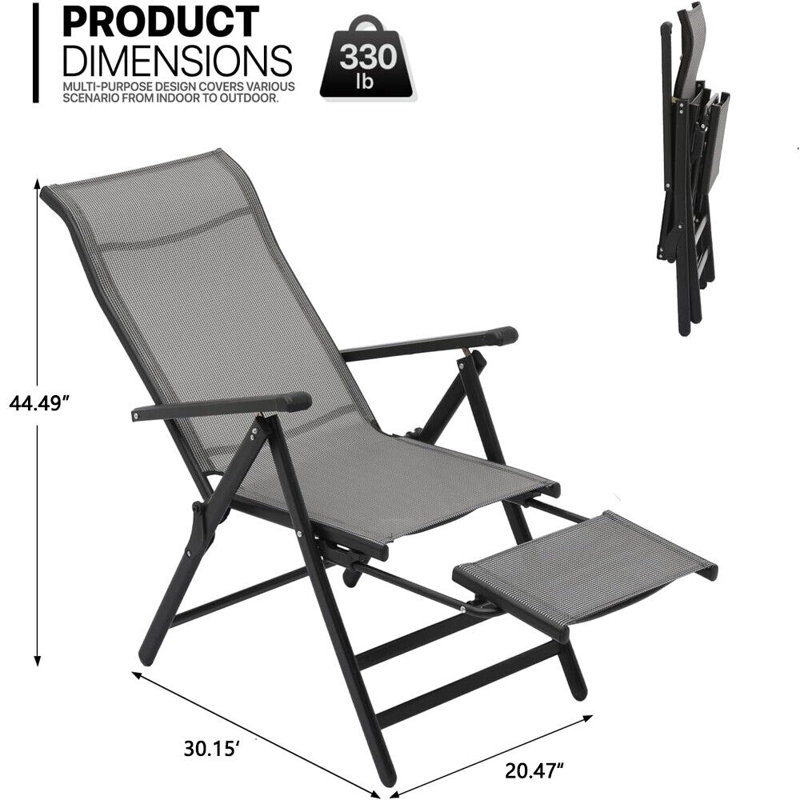 Chaises longues pliantes à dossier haut avec repose-pieds rétractable pour terrasse