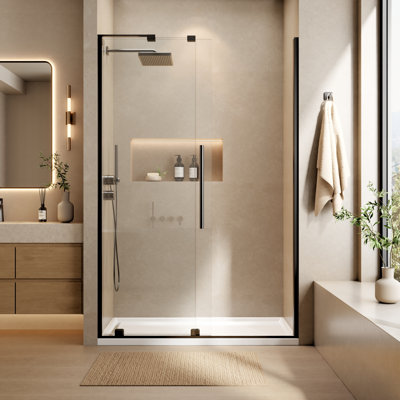 Porte de douche coulissante sans cadre l 46 à 48 po x H 72 po avec verre trempé transparent de 5/16 po (8 mm)