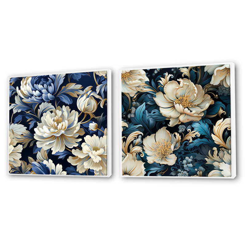Lilwenn - Ensemble de 2 collages carrés botaniques abstraits, H 16 po x l 33 po, Cadre flottant blanc