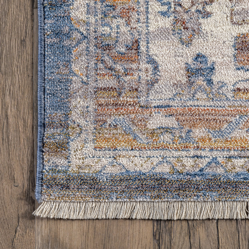 Oriental Blue/Beige Area Rug, Rectangle 4' x 6'