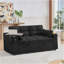 Canapé-lit en chenille noir avec accoudoirs avec rangement, port USB et table d'appoint-297275470