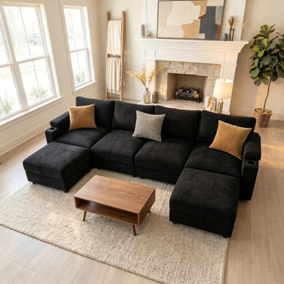 Canapé d'angle modulaire surdimensionné en forme de U de 295 cm (116 pouces), 6 places, confortable, en chenille, avec assise profonde et pouf amovible.