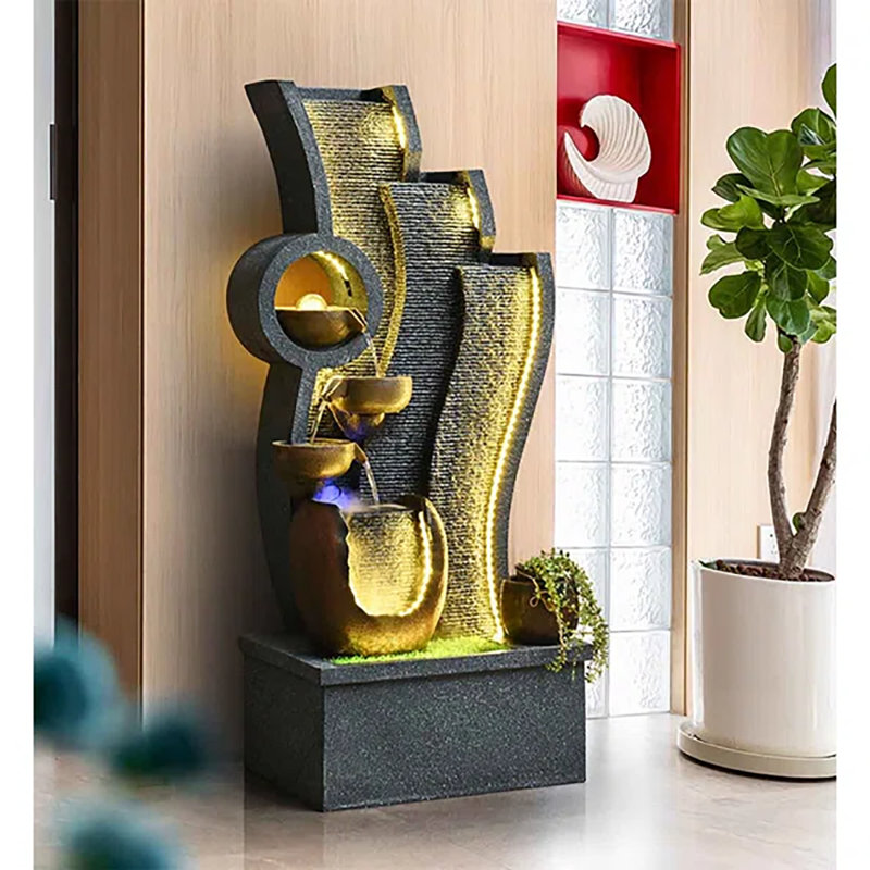 Freestanding Cascading Water Feature Fountain With LED Ambient Lighting