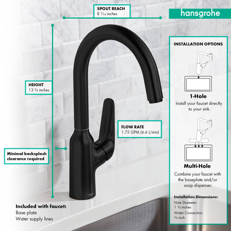 Focus N Bar Faucet, 1.75 GPM, Matte Black