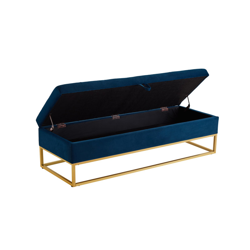 Margarete Velvet Upholstered Storage Bench, Blue