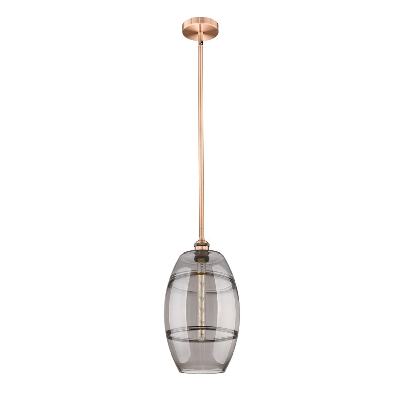 Luminaire suspendu 1 tige Edison Kusham, H 18 po x l 10 po x P 10 po, Gris fumée clair, Cuivre antique