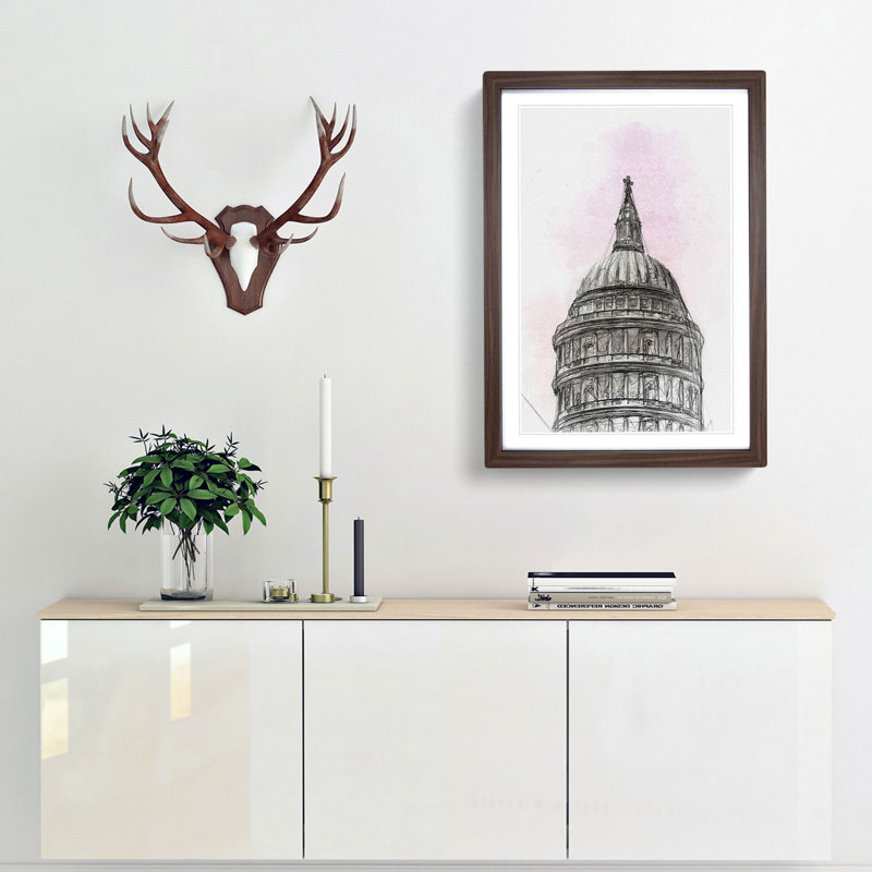 St. Pauls Cathedral Sketch in Abstract - Framed Print, 65cm H x 48cm W x 2cm D, Walnut Framed