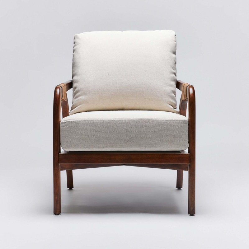 Delray Upholstered Armchair, Natural Cream Genuine Leather, Light Chestnut