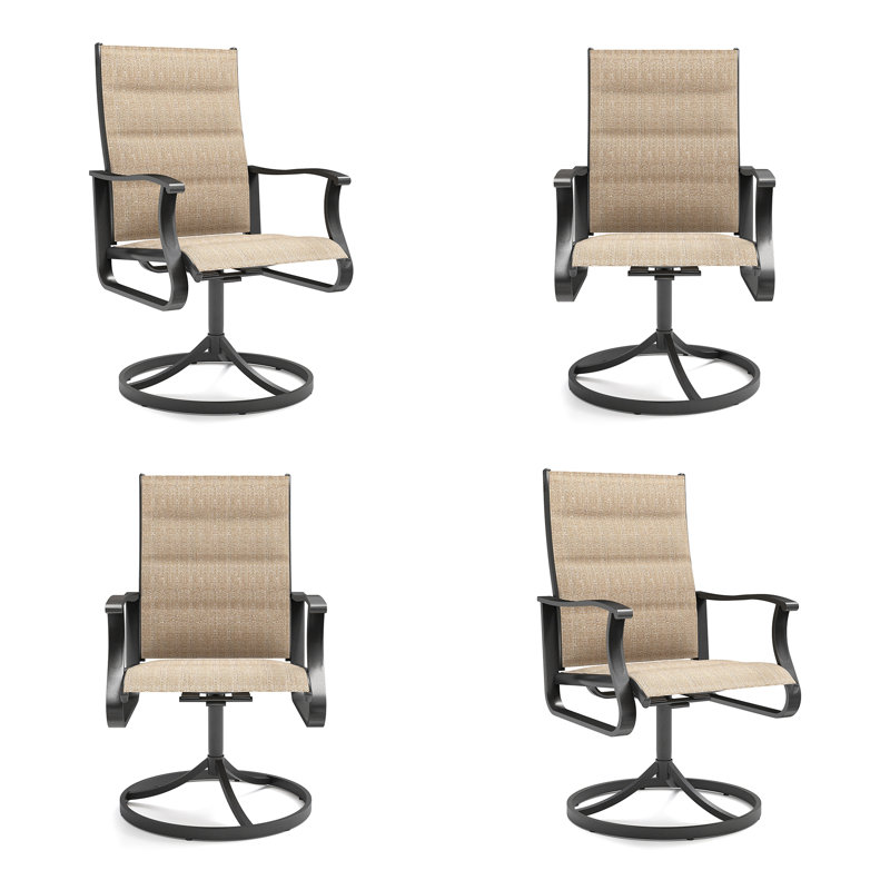 Chaise berçante rembourrée pivotante à 360 ° PVC-coated polyester - Design à dossier bas pour patio et jardin, 4, Brun