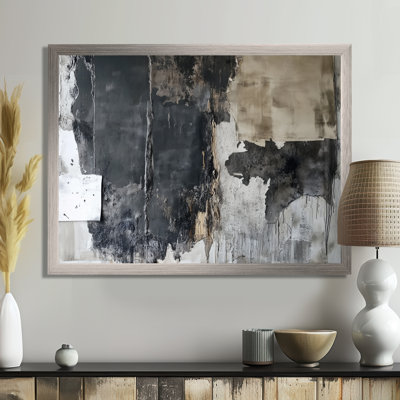 Collage abstrait de dalles noires, brunes et noires I - Tableau encadré
