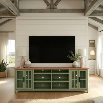Meuble télé 100 po, aucun assemblage requis, sauge et bois fruitier, magnifique tentant