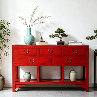 Vintage Distressed Pine Wood Console Cabinet