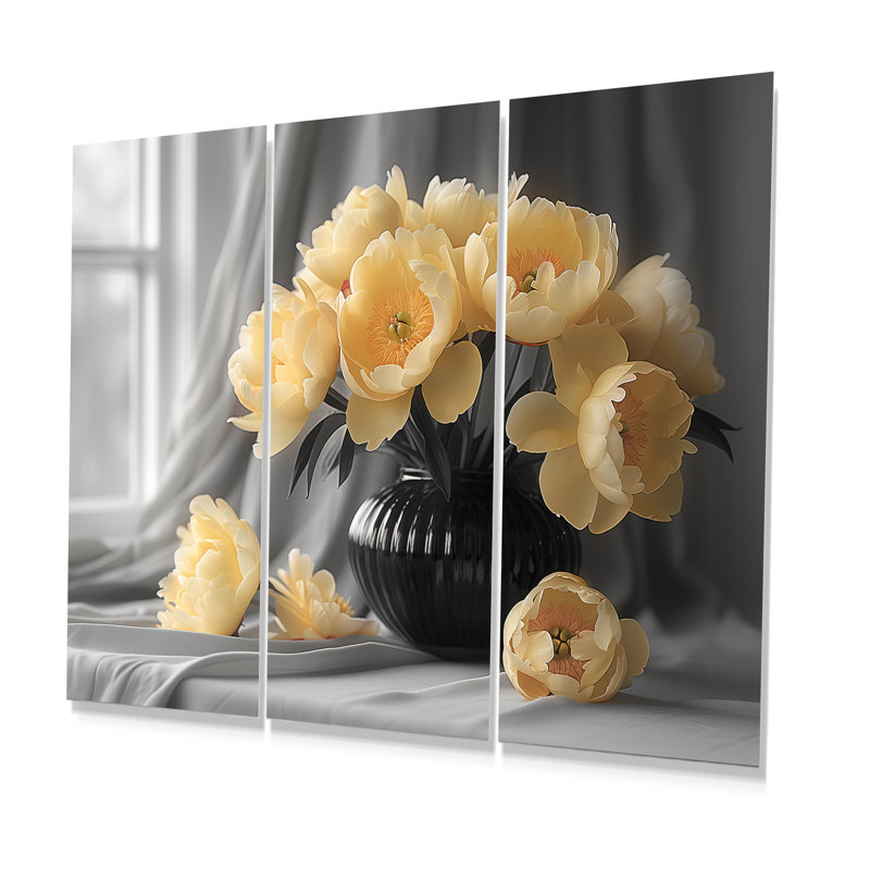 Gillispie - Ensemble de décorations murales pivoines, Métal, H 28 po x l 36 po x P 1 po