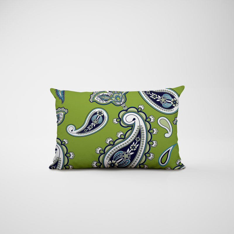 Paisley Outdoor Reversible Throw Pillow, Chartreuse