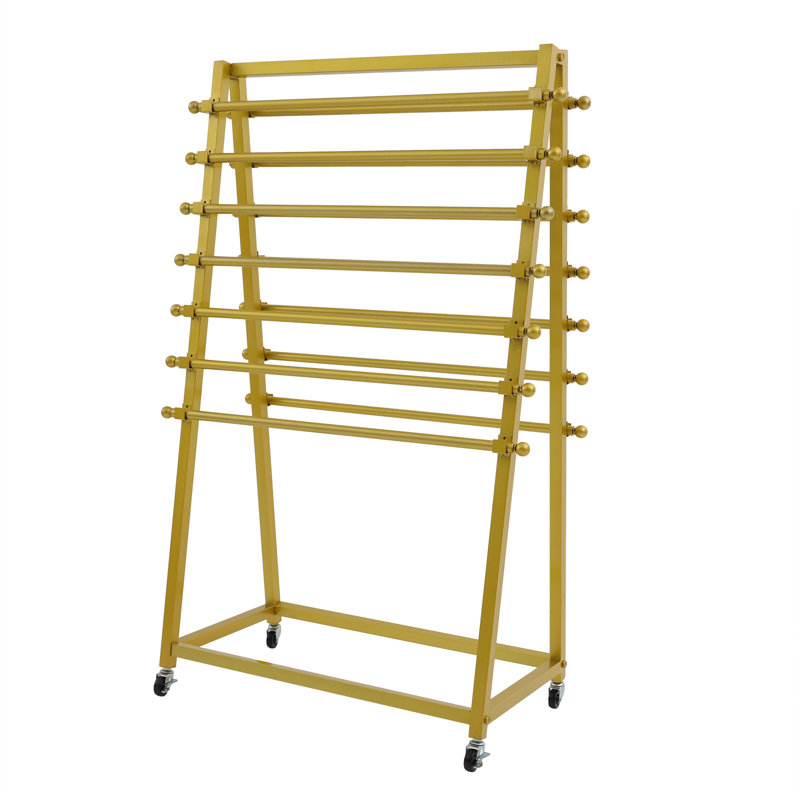 15-Tier Floorstanding Double-Sided Scarf Rack Organizer With 4 Wheels, Gold