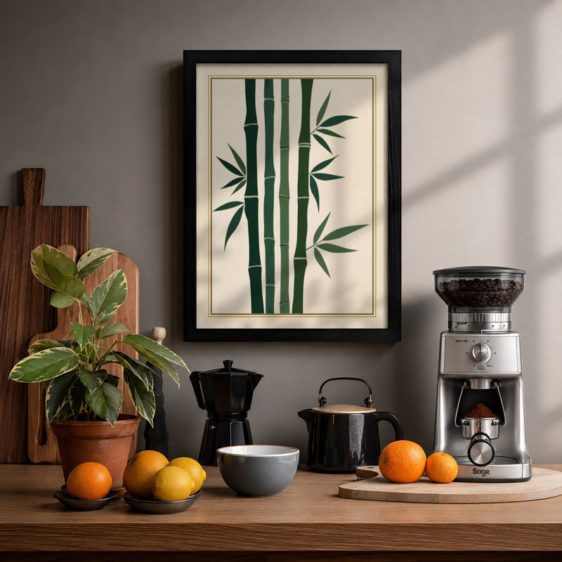Bamboo Study Japandi - Framed Print, A2 - 59.4 x 42.0 cm, Black
