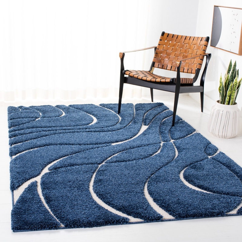 Tapis crème / beige Ashal, Rectangle 2 pi 3 po x 4 pi, Dark Blue/Ivory