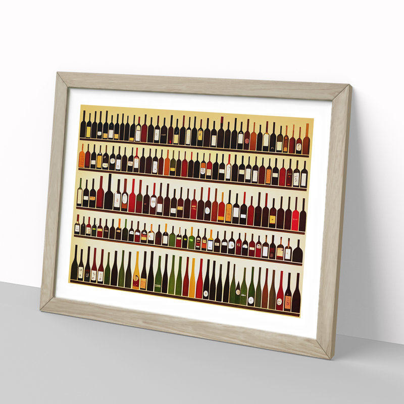 XH1022-10163X Wine Bottle Art Retro Vol.1 - Single Picture Frame Print, Oak, 25cm H x 34cm W x 2cm D