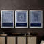 Indigo Tile I - Toile tendue avec châssis sur mesure - 3 pièces-1840718972-1840718973