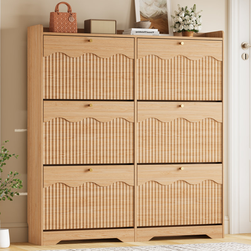 Armoire à chaussures l 47,2 po avec 6 tiroirs rabattables, organisateur autoportant avec tablette réglable et panneau cannelé pour le vestibule