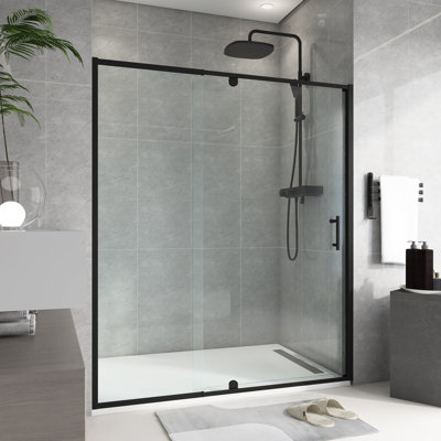 Porte de douche coulissante à cadre pivotant noir mat 56-60 "x H 71"