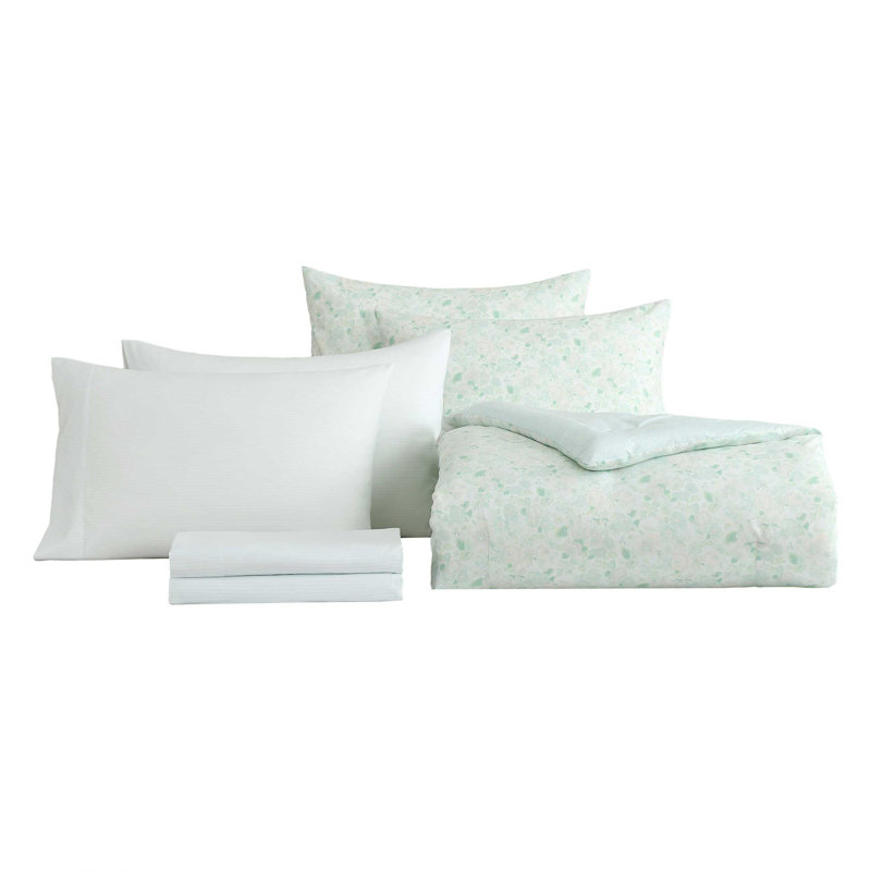 Laura Ashley Quartet Reversible Green Comforter Bonus Set, Queen Comforter + 6 Additional Pieces