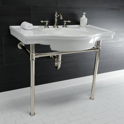 Lavabo de salle de bain console en céramique avec trop-plein