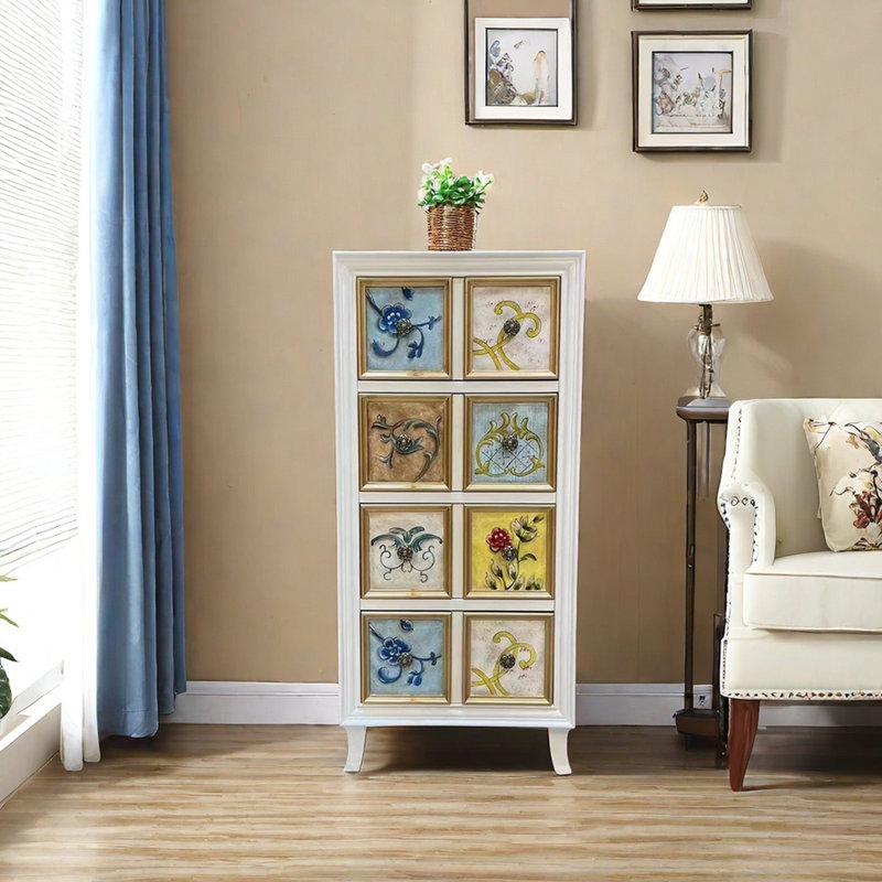Hand-painted accent cabinet in living room bedroom