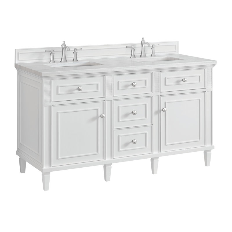 Lorelai 60'' W Double Vanity, Bright White, Carrara White, 8" Widespread