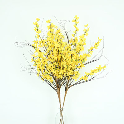 36" Artificial Forsythia Floral Arrangement For Vase Filler, Farmhouse Twig Greenery Foliage Branch Sprays Long Stem Flower Bulk Bouquet For Wedding Party Home Office Table Centerpiece Shelf Decorations