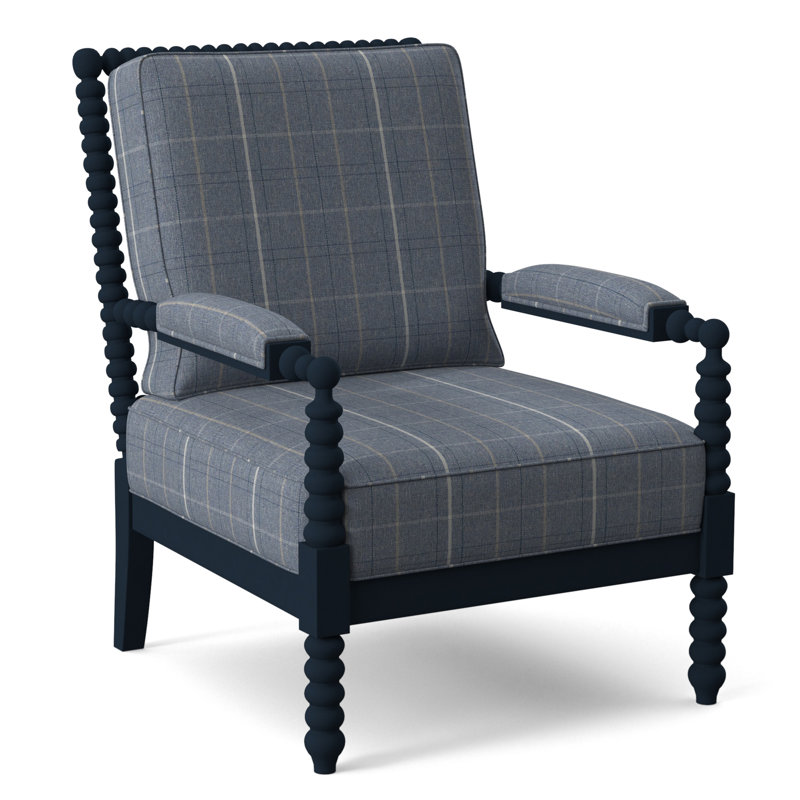 Lind Island 29" Wide Lounge Chair, Lapis Plaid; 0126-63, Navy Finish