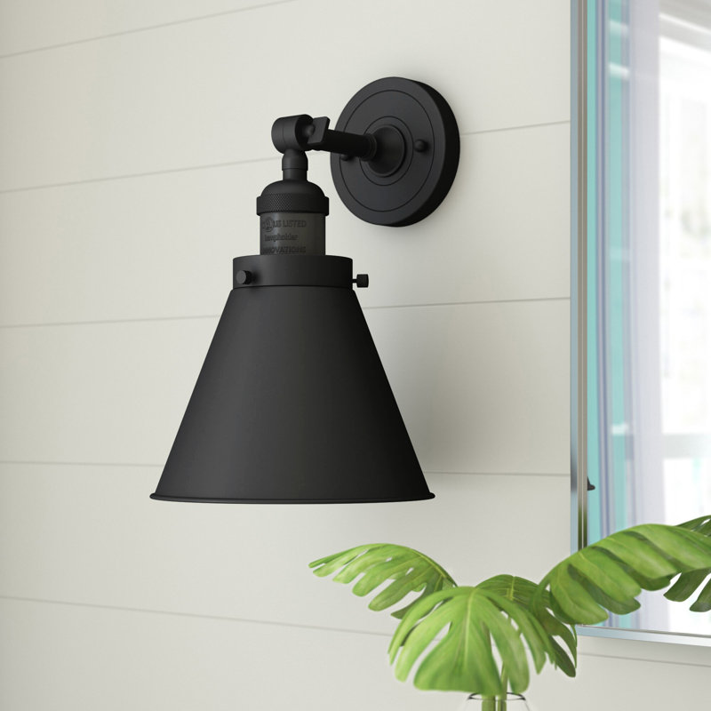 Applique murale à bras 1 lumière Estella, Ampoule incandescente rétro de 60 watts, Noir mat, Noir mat
