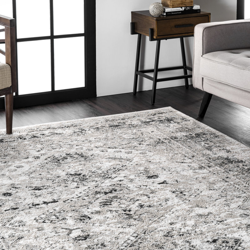 Tapis gris délavé à médaillons tissé à la machine de style traditionnel Fullwood, Rectangle 2 pi x 3 pi