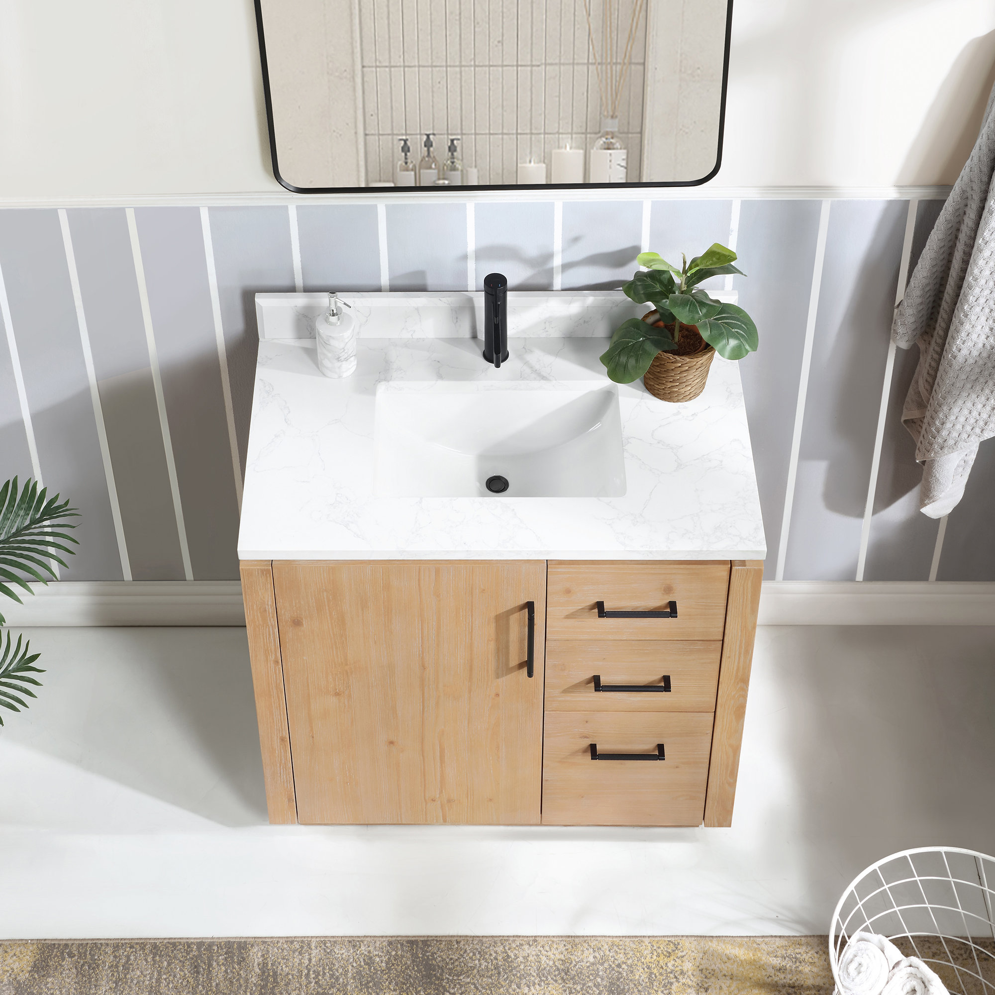Cloverfield 36'' Single Bathroom Vanity, Fir Wood Brown, Matte Black