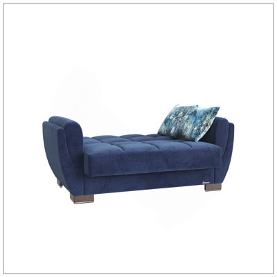 Causeuse convertible rembourrée avec rangement, microfibre bleue