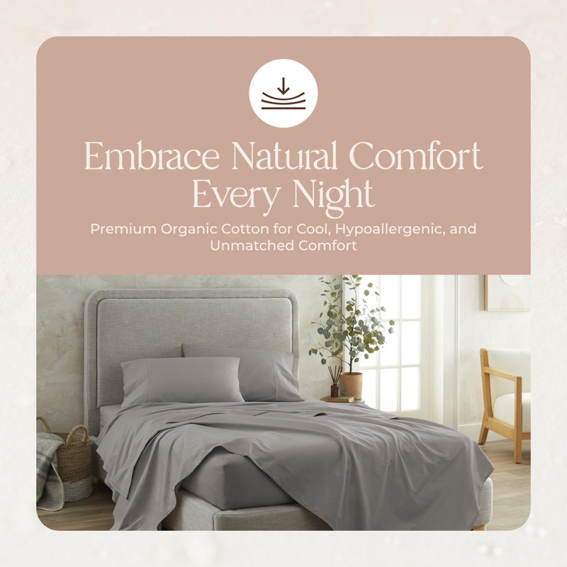 Ensemble de draps 100% coton Whisper Organic, Ensemble de draps très grand californien avec 2 t, Gris foncé