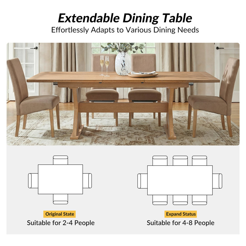  Neree 70.9-90.6"W Farmhouse Extendable Dining Table with Solid Wood Frame, Natural